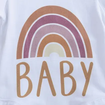 0-18M Nyfødte Spædbarn Baby Piger Drenge Tøj Sæt 3stk Rainbow Print Korte Ærmer Sparkedragt+Shorts Hovedbøjle 2