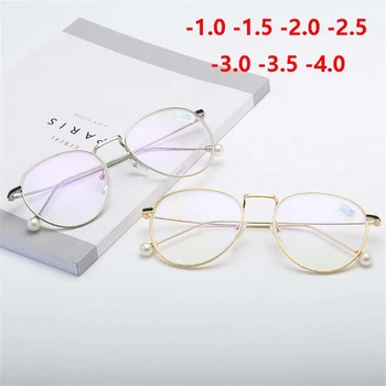 -1.0 -1.5 -2.0 At -6.0 Pearl Færdig Nærsynethed Briller Til Kvinder Tendens Round Metal Frame Kvindelige kortsynede Briller 4