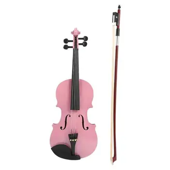 1/8 Størrelse Gloss Naturlige Akustiske Violin Violin med Sagen Mute Bue Strenge til 4-Strenget Colophonium musikinstrument Pink For Begyndere 1