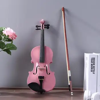 1/8 Størrelse Gloss Naturlige Akustiske Violin Violin med Sagen Mute Bue Strenge til 4-Strenget Colophonium musikinstrument Pink For Begyndere 2