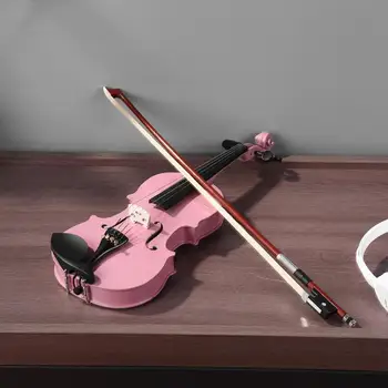 1/8 Størrelse Gloss Naturlige Akustiske Violin Violin med Sagen Mute Bue Strenge til 4-Strenget Colophonium musikinstrument Pink For Begyndere 5
