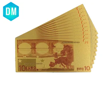 10 stk Farverige Forgyldt Euro 10 Guld Seddel god Kunst Gave Papir Penge Gaver 0