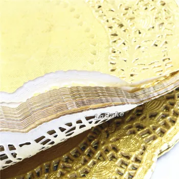 (100 stk/pakke) Smuk 10.5 tommer guld farvet runde papir blonder doilies cupcake dækkeservietter DIY bageforme køkken tilbehør 2118