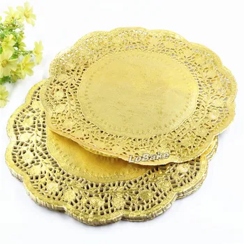 (100 stk/pakke) Smuk 10.5 tommer guld farvet runde papir blonder doilies cupcake dækkeservietter DIY bageforme køkken tilbehør 2