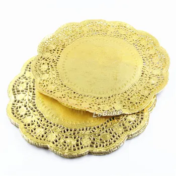 (100 stk/pakke) Smuk 10.5 tommer guld farvet runde papir blonder doilies cupcake dækkeservietter DIY bageforme køkken tilbehør 3