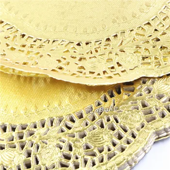 (100 stk/pakke) Smuk 10.5 tommer guld farvet runde papir blonder doilies cupcake dækkeservietter DIY bageforme køkken tilbehør 5