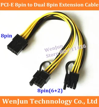 100PCS Gratis Fragt PCI-e 8-pin han til 2*( 6+2)pin Female Power Y-Splitter grafikkort Kabel 0