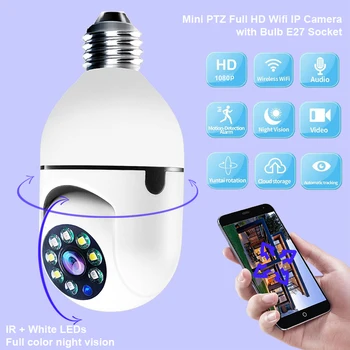 1080P PTZ Mini WiFi Kamera med Pære E27 Sokkel Fuld Farve Night Vision To-Vejs Tale og Nem Installation 1