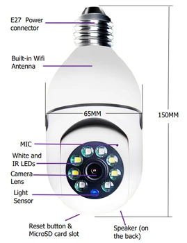 1080P PTZ Mini WiFi Kamera med Pære E27 Sokkel Fuld Farve Night Vision To-Vejs Tale og Nem Installation 5
