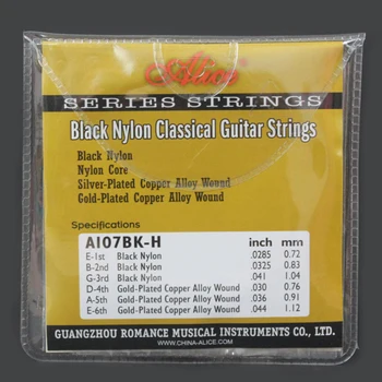 10Set Alice A107BK Hårdt Spænding Sort Nylon Strenge Forgyldt kobberlegering String for Klassisk Guitar Drop Shipping 1
