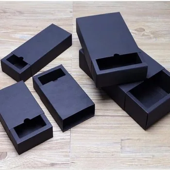 10stk Black kraft gave indpakning papkasse sort gaveæske pakning hvide papir skuffe max bryllup fordel fine skuffe box 4