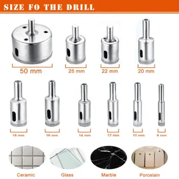 10stk Diamant Belagt Drill Bit 8-60mm til Fliser Marmor, Glas, Keramik hulsav Bor Diamant Core-Bit Sæt Værktøjer elværktøj 0