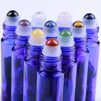 10stk Gemstone Rulle Bold Farve Glas Æterisk Olie 10ml Flasker Crystal Chips Inde i Bærbare Hjem Beholdere 0
