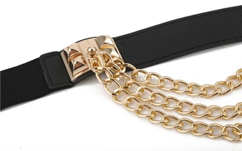 10STK/MASSE SINGYOU Nye Kvinder Elastisk PU Læder Bælter Guld Metal Kæde Dekoration Bælte i Taljen Damer Mode Tilbehør til Kjole 0