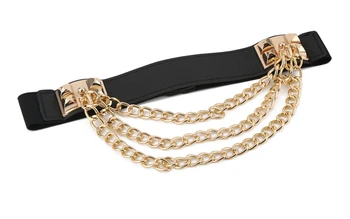 10STK/MASSE SINGYOU Nye Kvinder Elastisk PU Læder Bælter Guld Metal Kæde Dekoration Bælte i Taljen Damer Mode Tilbehør til Kjole 2