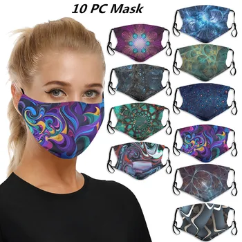 10stk Unisex Ansigtsværn For Støv Beskyttelse Genanvendelige Vaskbar Ørekrog Mode Printting Vindtæt Tåget Dis Forurening Face Mask 2