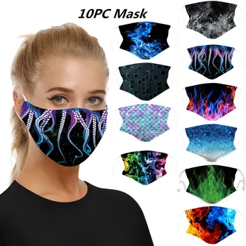 10stk Unisex Ansigtsværn For Støv Beskyttelse Genanvendelige Vaskbar Ørekrog Mode Printting Vindtæt Tåget Dis Forurening Face Mask 3