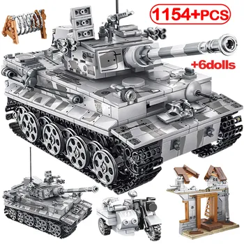 1154pcs Byen Diy tysk Tiger Kampvogn Blokke Tekniske WW2 Empires of Steel Army T-34 Kampvognen byggesten Legetøj Til Drenge 3