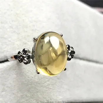 12x9mm Øverste Naturlige Gul Citrin Ring Smykker Til Kvinde Mand Krystal Klar Kvarts Ovale Perler, Sølv Sten Justerbar Ring AAAAA 0