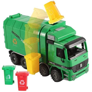 14 Tommer Friktion Drevet Garbage Truck Toy,med 3 skraldespande,kræver Ikke Batteri,En God Gave til Børn 1