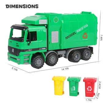 14 Tommer Friktion Drevet Garbage Truck Toy,med 3 skraldespande,kræver Ikke Batteri,En God Gave til Børn 3
