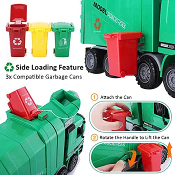 14 Tommer Friktion Drevet Garbage Truck Toy,med 3 skraldespande,kræver Ikke Batteri,En God Gave til Børn 4