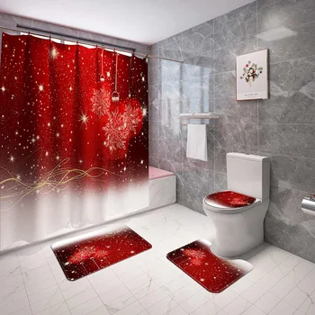 180x180cm Badeværelse skridsikker Vandtæt Jul Badeværelse Tæppe Toilet Dække Måtten kan Vaskes badeforhæng Bathroo Måtte Indstille Hot 1