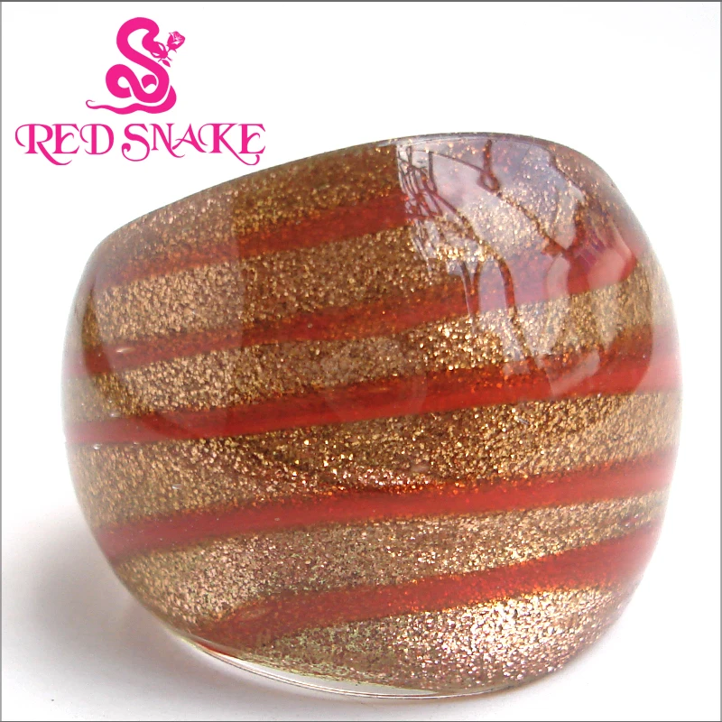 RØD SLANGE Mode Ring Ren Håndlavet golden sand bund med røde linjer design af Murano-Glas Ringe 0