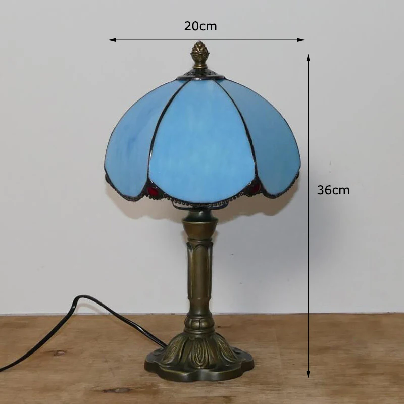 WOERFU Tiffany bordlampe 20cm Kirke Lampeskærm Soveværelse sengelampe E27 Kreative Mode Retro bordlampe 0