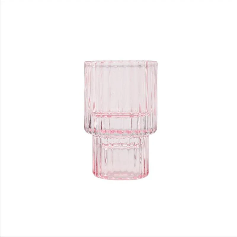 Lodret stribe pink glas med dobbelt anvendelse lysestage glas lysestage cup romantisk candle cup hjem lysestage dekoration 0