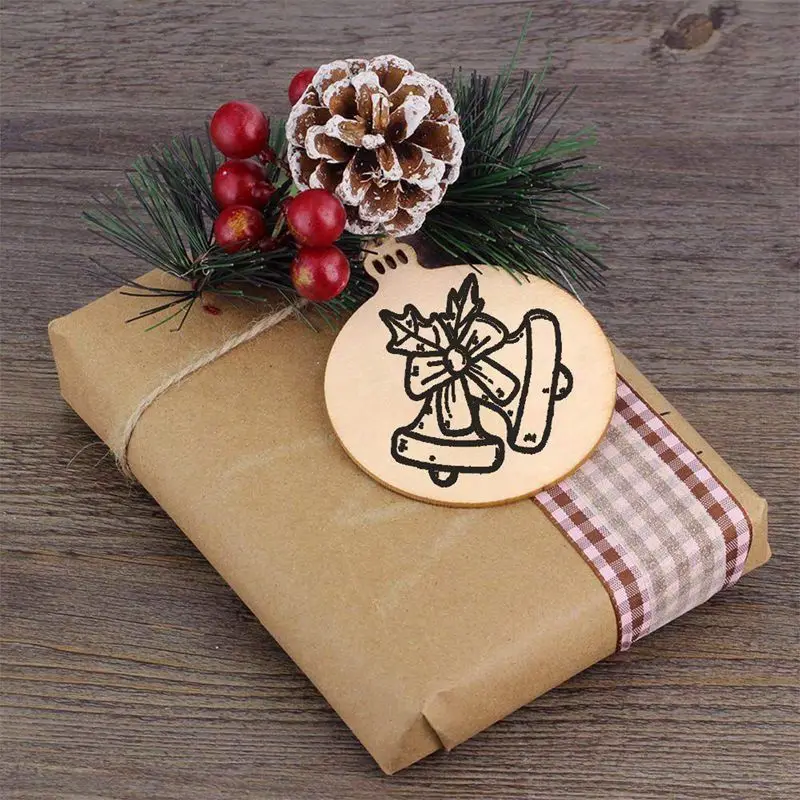 50stk DIY Håndværk Træ-Runde Briks med 50stk Sejlgarn til at Male, Ufærdige Jul Hængende Ornamenter Naturlige Blank Træ-Diske 0