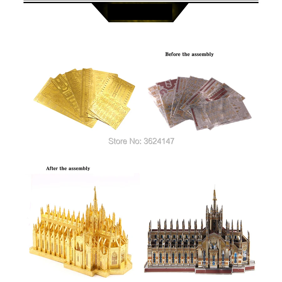 Italien Duomo di Milano Verdens Store Arkitekturer 3D Puslespil Metal Model Kits, 255 Stykker,DIY 3D Laser Cut Bygning Puslespil Legetøj 0