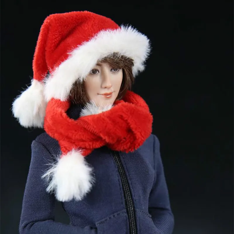 Mnotht 1/6 Skala Rød Jul Plys Hat Med tørklæde for 12v Kvindelige Soldat Phicen JIAOUL Action Figur Toy Hobbyer 0