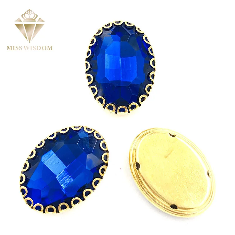Royal blå oval glas krystal sy på rhinestones guld bunden lacy form kløer 6X8/8X10/10X14/13x18mm Diy tilbehør til beklædningsgenstande 0