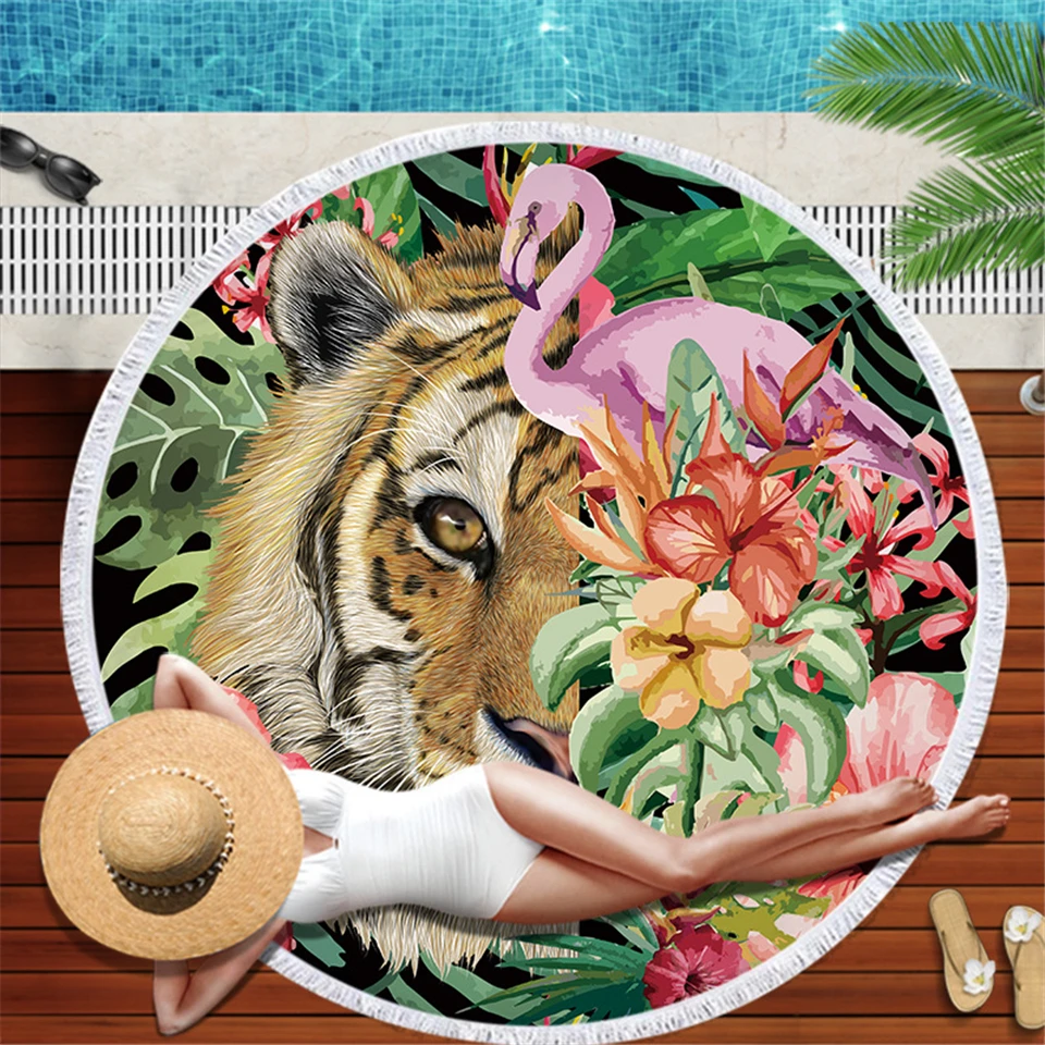 Tropiske Blade Tiger 3D Printet Microfiber Håndklæde Strand Tæppe Swimmingpool badehåndklæde Sjal Picnic Yoga Væggen Hænger Tapetet 0