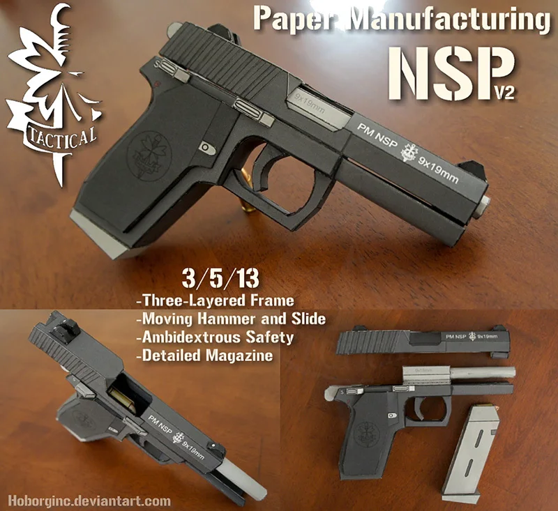 NSP Pistol Fin Struktur-Model Skala 1: 1 DIY Håndlavet Papir Model Pistol Toy Afslappet Puslespil Dekoration 0