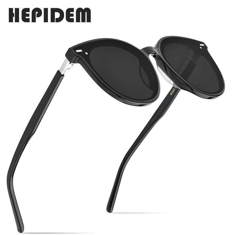 HEPIDEM Nye Acetat Runde Solbriller Retro Mænd Blid Brand Designer solbriller til Kvinder Vintage Spejlet UV400 gm-Øst 0