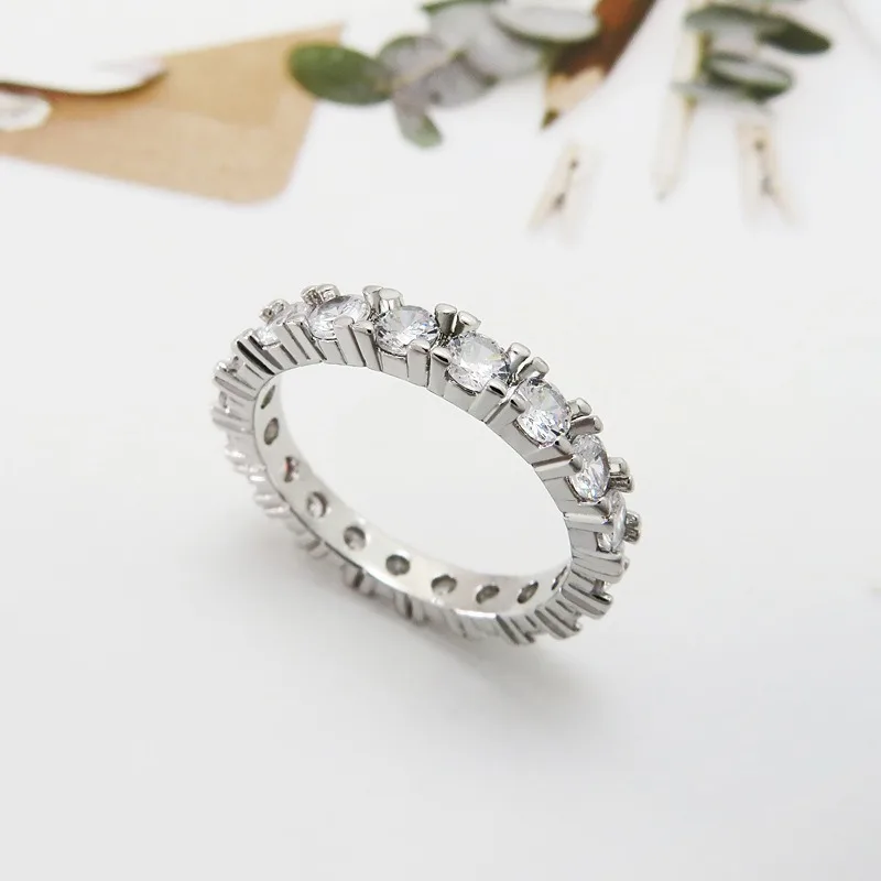 Kvindelige Enkelt Række Fuld Cubic Zircon Ring Delikat Ægteskab Engagement Forslag Charme Finger Smykker for Kæreste 0