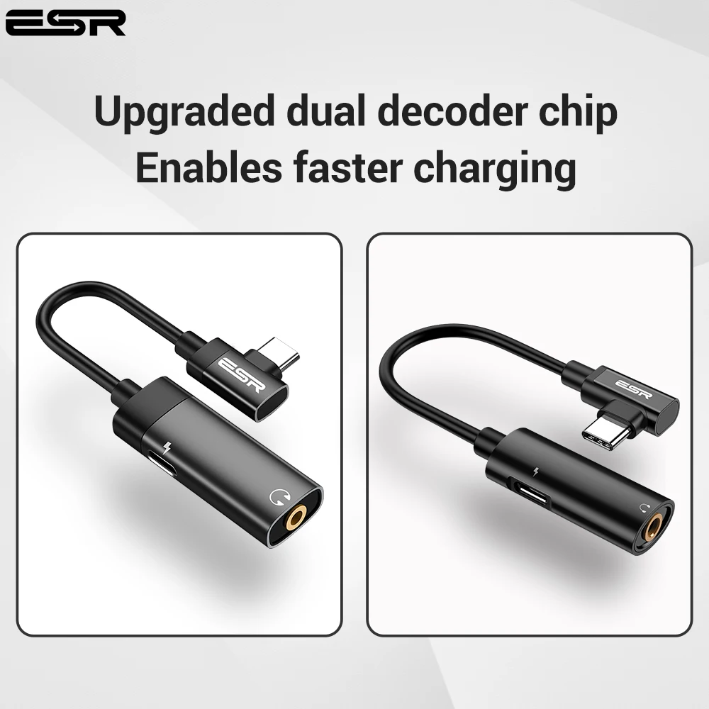 ESR USB-C DAC-Adapter 2 i 1 Type C til 3,5 Hovedtelefoner Audio Adapter Type-c til Hovedtelefon 3 mm Jack AUX usb-c 3,5 For Samsung usbc 3 5 0