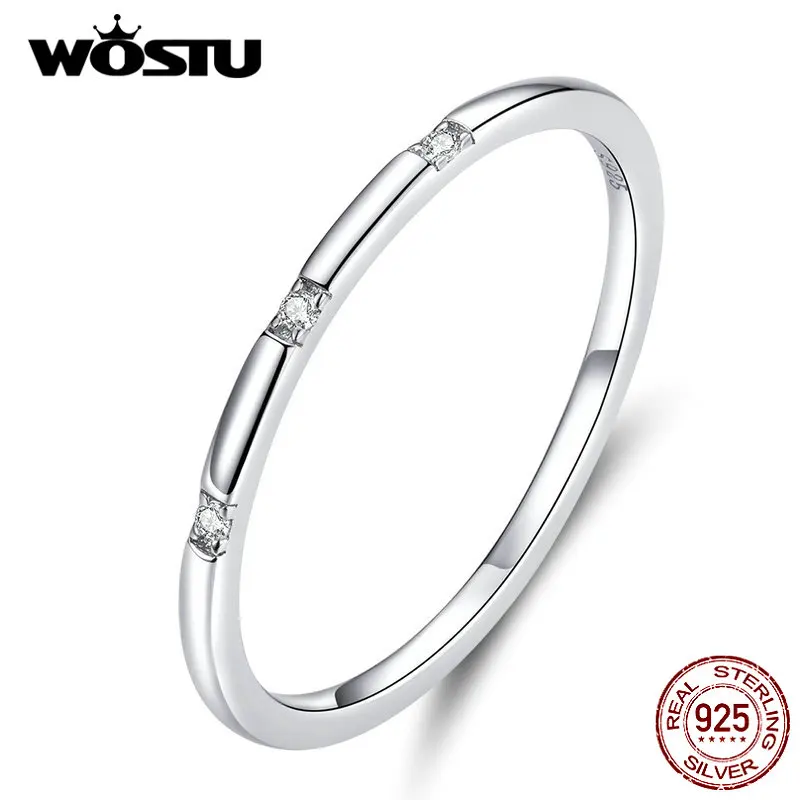 WOSTU Ægte 925 Sterling Sølv Minimalistisk Ring For Kvinder Fine vielsesringe Engagement Elsker Fine Smykker FIR591 0