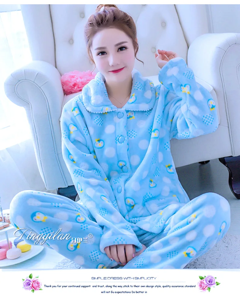 Kvinder Nattøj Pyjamas, der Passer, Varm, Sød Sleepingwear Piger Coral Fleece Pyjamas for Kvinder Flannel Homewear D-2100 0