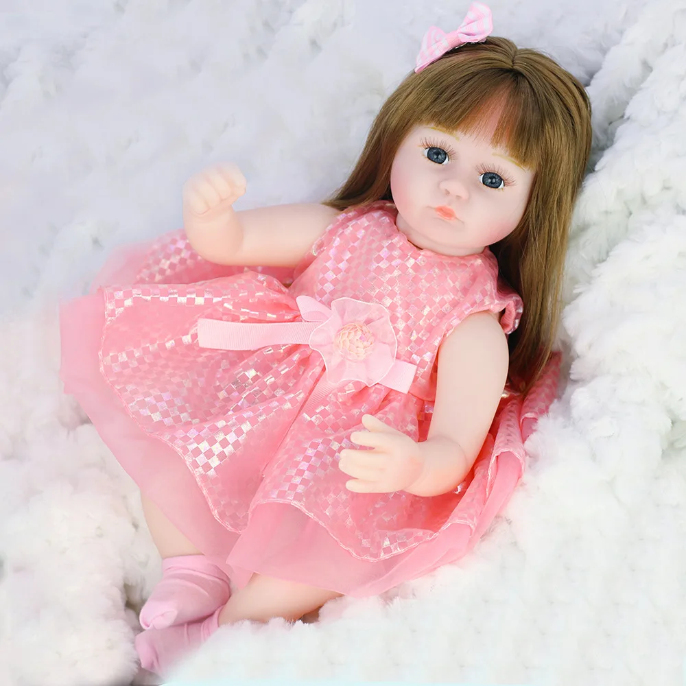 NYE 42CM Reborn Baby Doll 17 Tommer Realistisk og naturtro Nyfødte Babyer Dukke Legetøj Til Piger Toddler Blå Øjne Genfødt Fødselsdagsgave 0