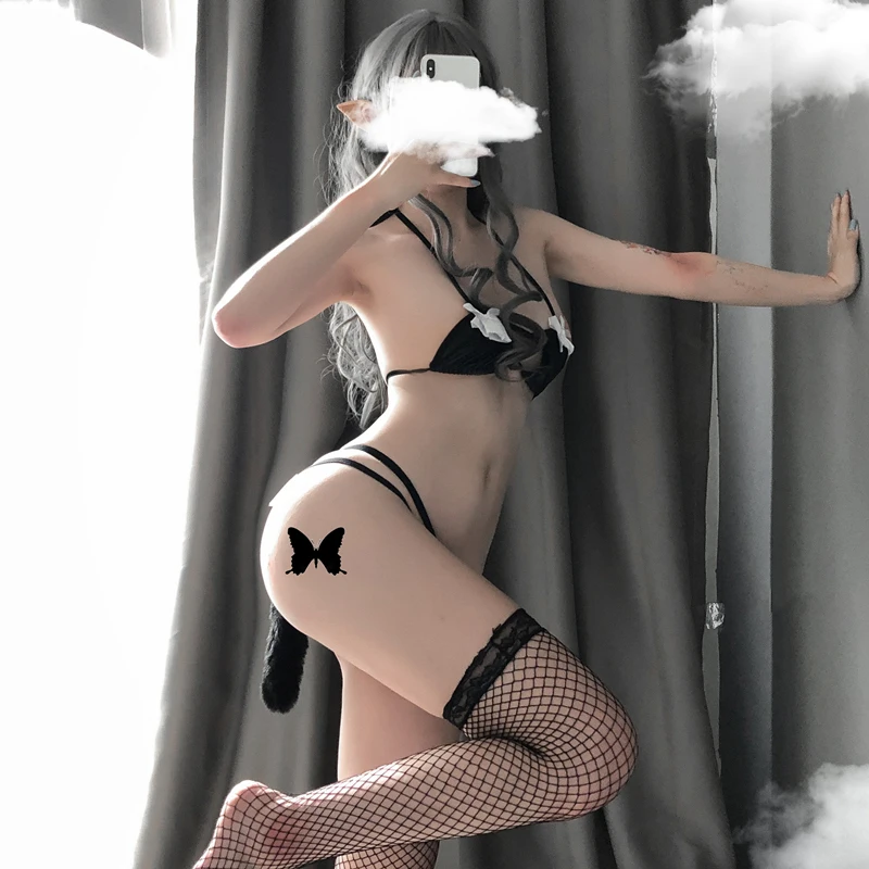Paloli Sexet Kat Cosplay Kostumer Anime Gennemsigtig Bikini Sæt Piger Badetøj, Tøj, Tankini Badedragt Lolita Bh Og Trusse Sæt 0