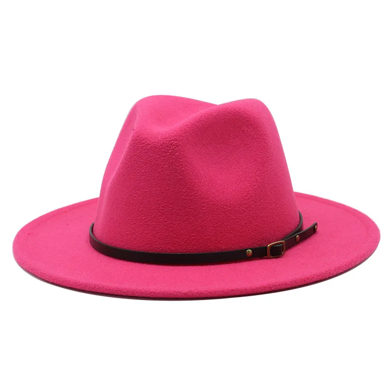 Seioum Wide Brim Enkle Kirke Derby Top Hat Panama Solid Farve Følte Fedoras Hat til Mænd, Kvinder kunstig uld Blanding Jazz Cap 0