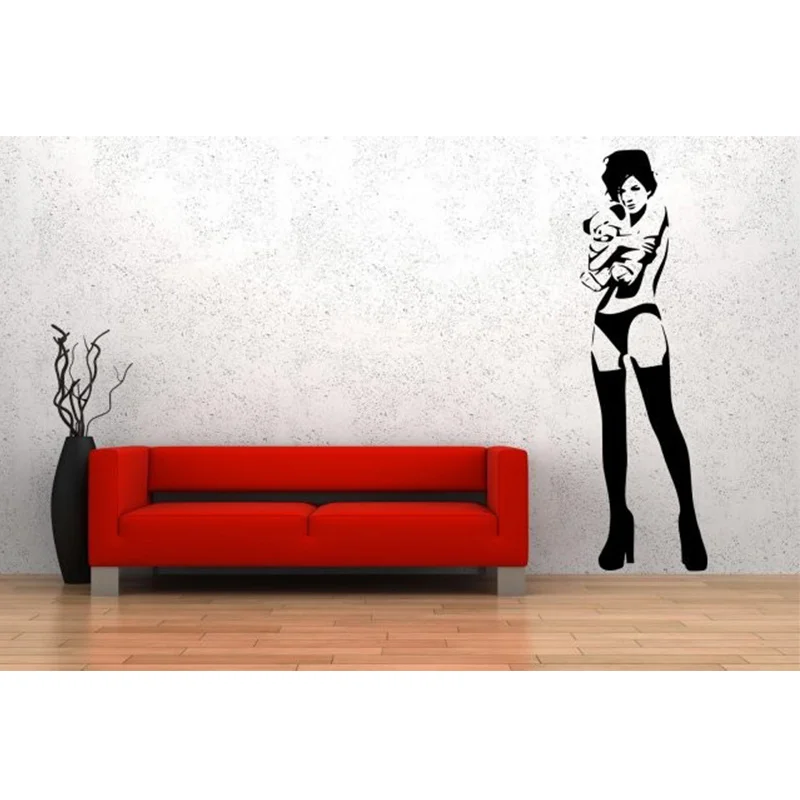 Gratis Forsendelse Street Art Banksy Indretning - Banksy Sexet Pige Med Bamse Wall Sticker 0