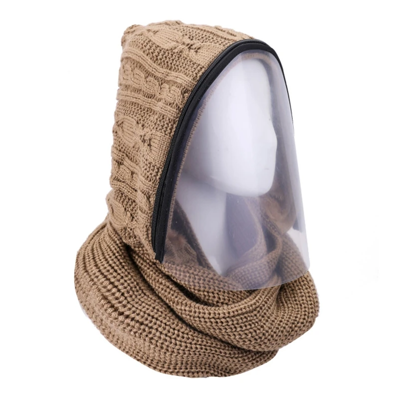 Vinteren Hætteklædte Strik Tørklæde med Aftagelig Klar ansigtsskærm Beskyttende Earflap Cap 649C 0