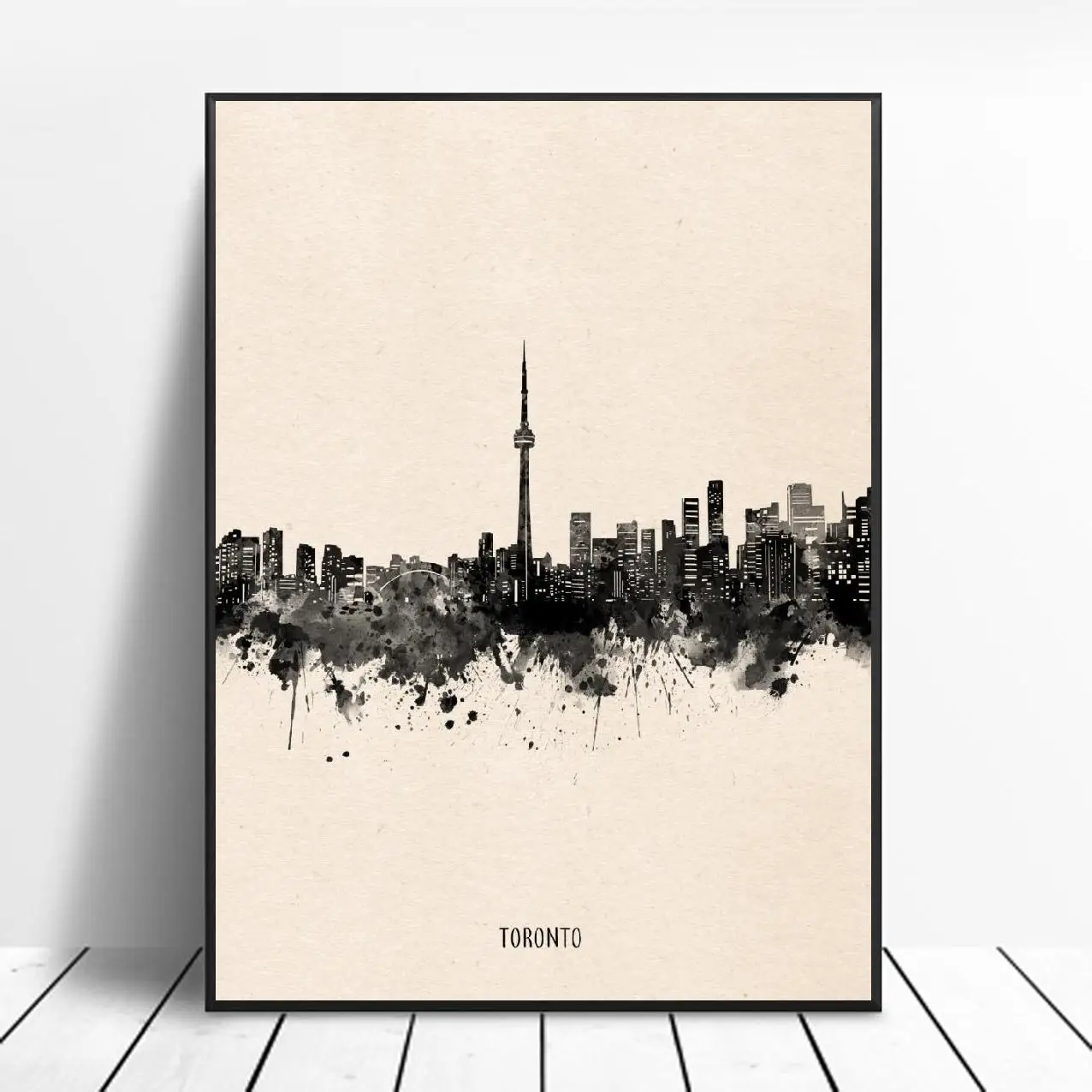 Toronto City Sort blæk Abstrakt Lærred Maleri Kunst Print Plakat Billede Væggen Moderne Minimalistisk Soveværelse, Stue Dekoration 0