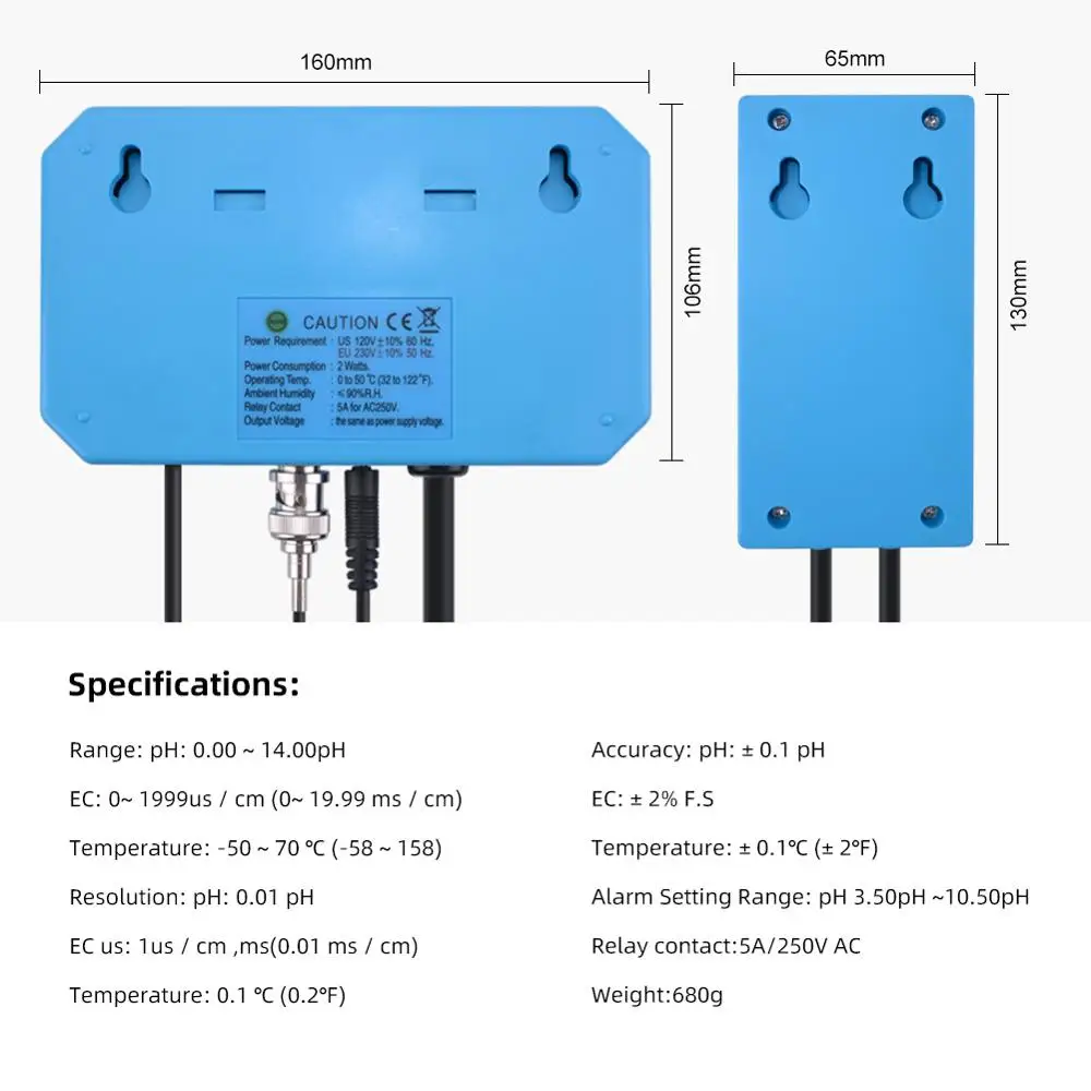Yieryi Online 3 i 1 pH/EC/TEMP Vand Kvalitet Detektor PH Controller Med Relæ Stik Repleaceable Elektrode BNC-Type Sonde 0