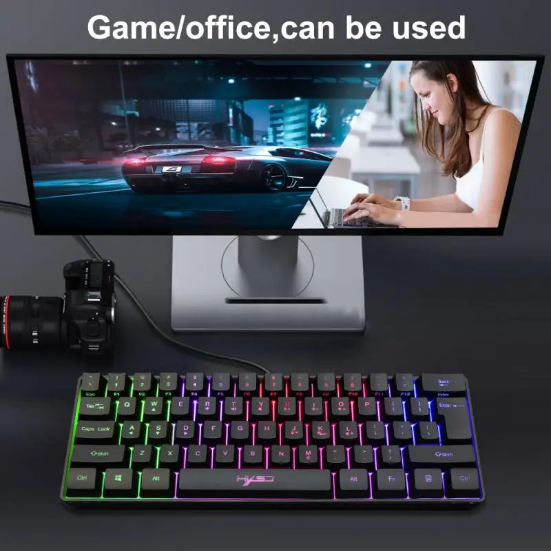 Gaming Tastatur Med RGB-Baggrundslys Belysning 61-keys Mini Tastatur Flere Genvejstast Kombinationer For PC-Gaming Laptop 0