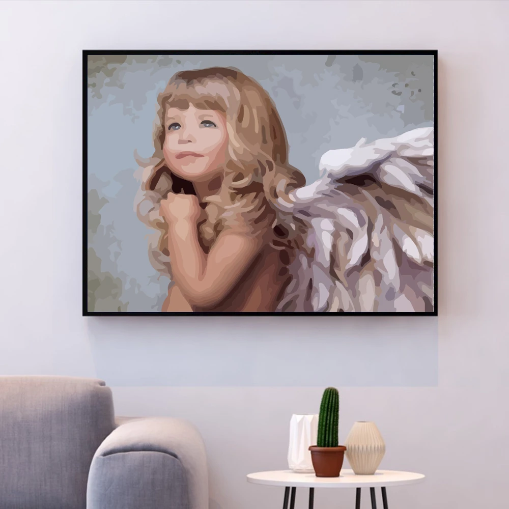 HUACAN Maleri Af Numre Pige Billeder Af Antallet Angel På Lærred Hjem Udsmykning DIY Gave Hånd Malet 0